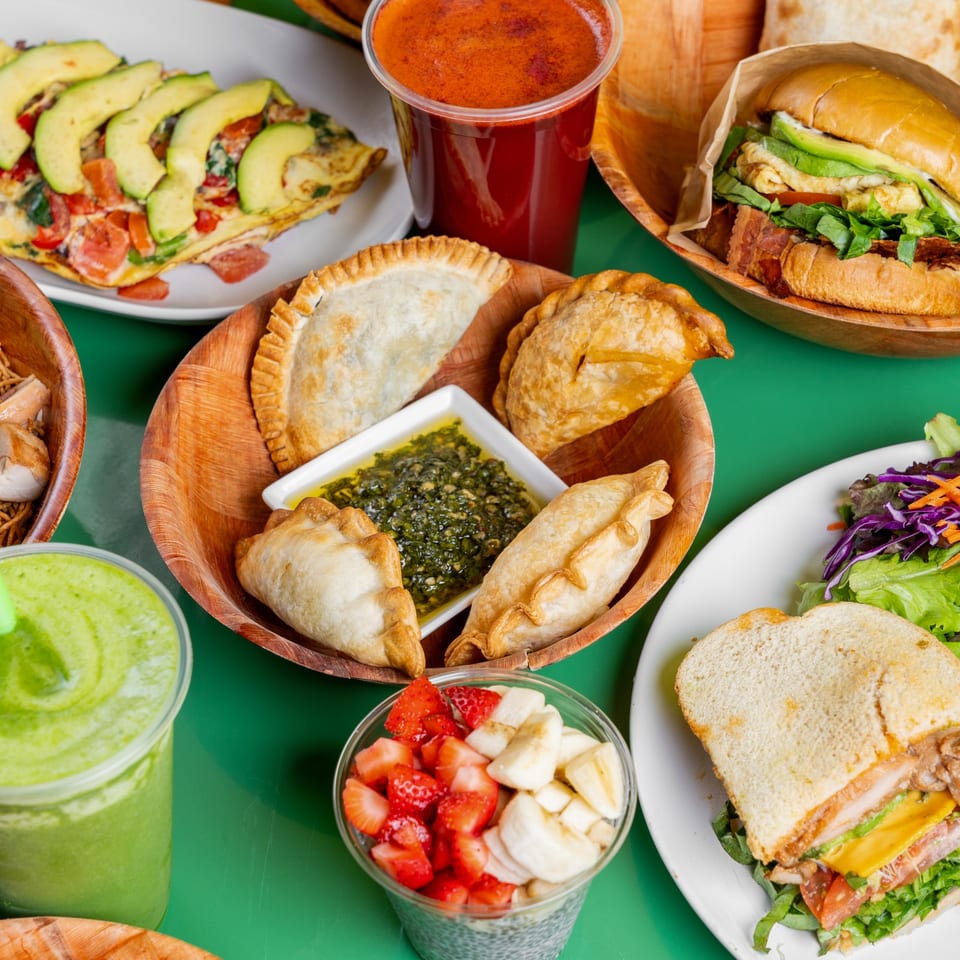 Empanadas and fresh food spread