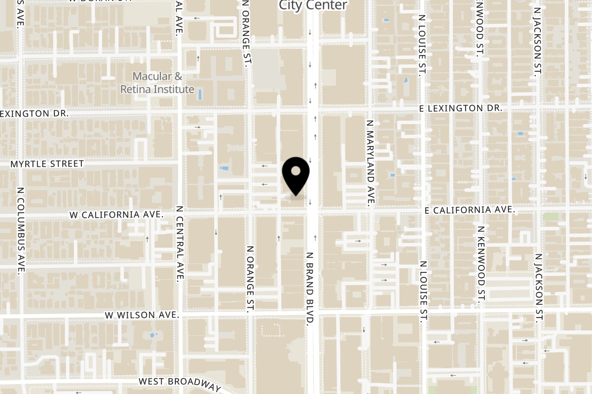 Map showing the location of Da Juice Bar & L.A Empanadas on 305 1/2 N Brand Blvd in Glendale